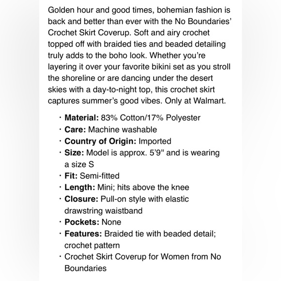 No Boundaries’ Women’s White Crochet Mini Cover Up Skirt! NWT! Size XXL (20) - Picture 4 of 9